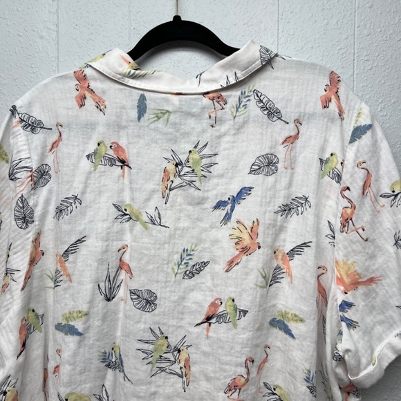 CJ Banks Bird Print Gauzy Button Shirt Womens 3X Novelty Beach Coastal Nautical - Picture 7 of 11